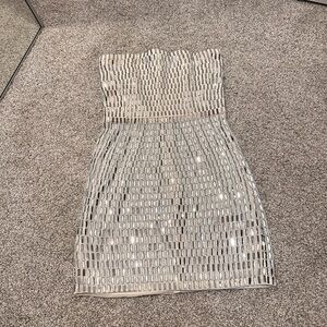 Oh Polly Cream and Silver Sequin Dress